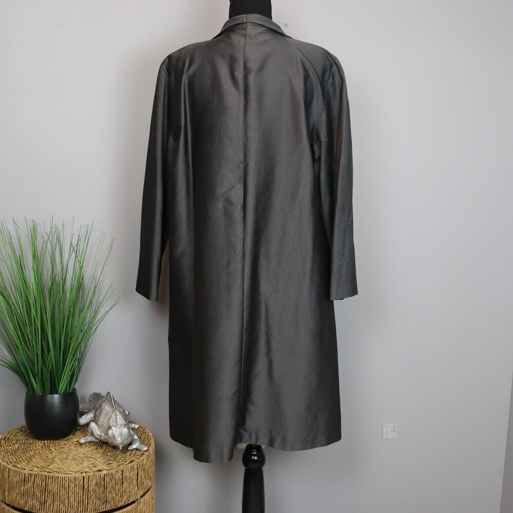 Eileen Fisher Silk Duster Coat Large Gray Womens Shimmer Evening Jacket - Picture 3 of 6